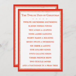 12 DAGEN LYRICS 5x7 Flat Kaart - Rood