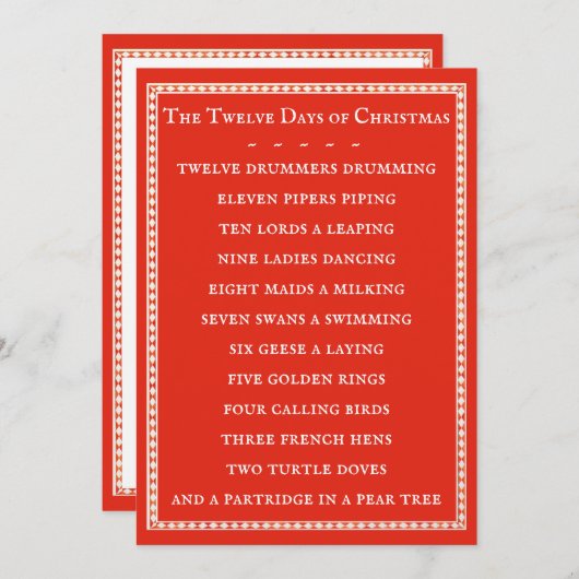 12 DAGEN LYRICS 5x7 Platte Kaart / Rood (Voorkant / Achterkant)