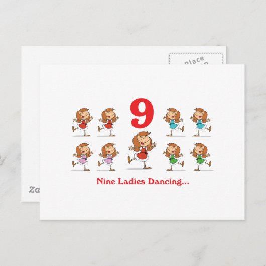 12 dagen negen dames dansen briefkaart (Voorkant / Achterkant)
