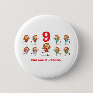 12 dagen negen dames dansen ronde button 5,7 cm