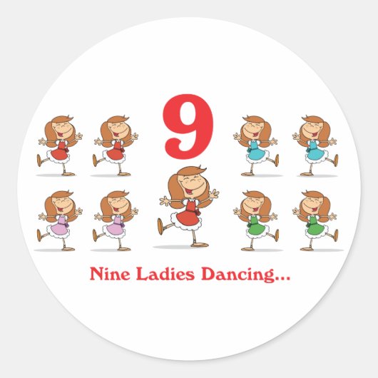 12 dagen negen dames dansen ronde sticker (Voorkant)