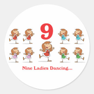 12 dagen negen dames dansen ronde sticker