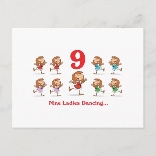 12 dagen negen dansende dames briefkaart (Voorkant)