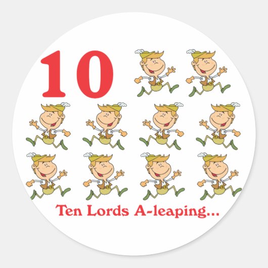 12 dagen tien heren die springen ronde sticker (Voorkant)