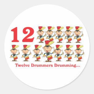12 dagen twaalf trommelaars trommelend ronde sticker