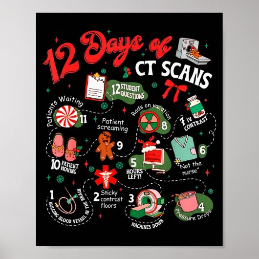 12 dagen van CT-scans Kerst CT-tech Cat Scan Poster (Voorkant)
