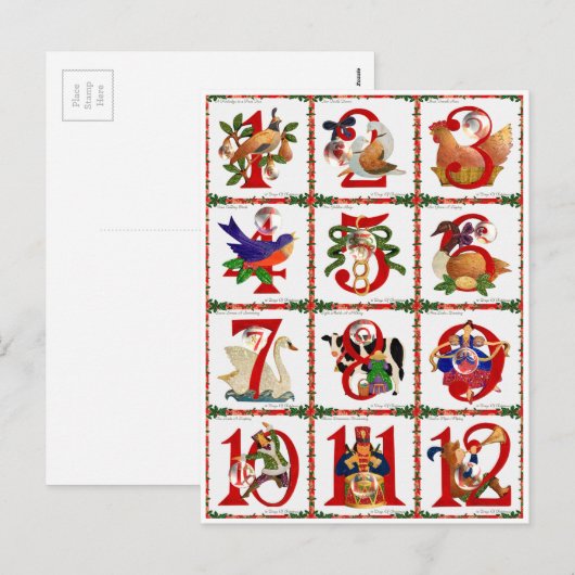 12 dagen van de Giften van de Druk van het Dekbed Feestdagenkaart (Voorkant / Achterkant)