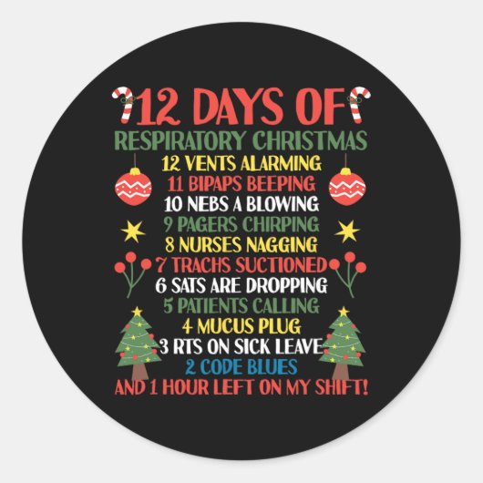 12 dagen van de respiratoire therapeut kerst grapp ronde sticker (Voorkant)