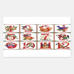 12 dagen van Kerst Quilt Print Cadeaus Rechthoekige Sticker