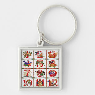 12 dagen van Kerst Quilt Print Cadeaus Sleutelhanger