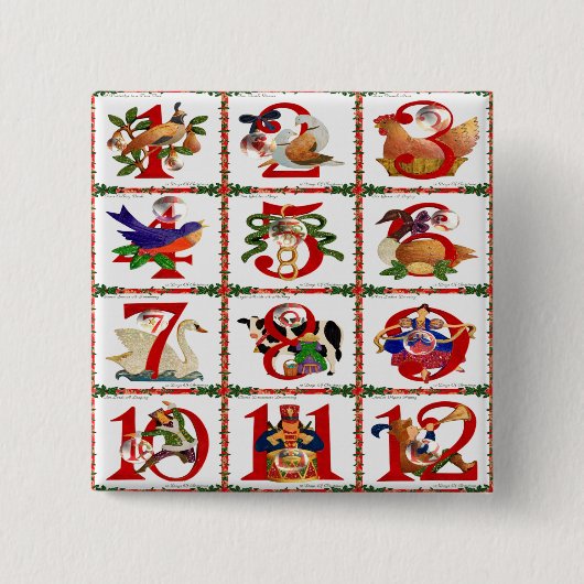 12 dagen van Kerst Quilt Print Cadeaus Vierkante Button 5,1 Cm (Voorkant)