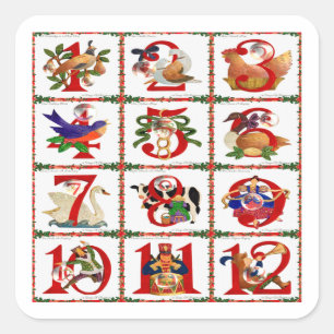 12 dagen van Kerst Quilt Print Cadeaus Vierkante Sticker