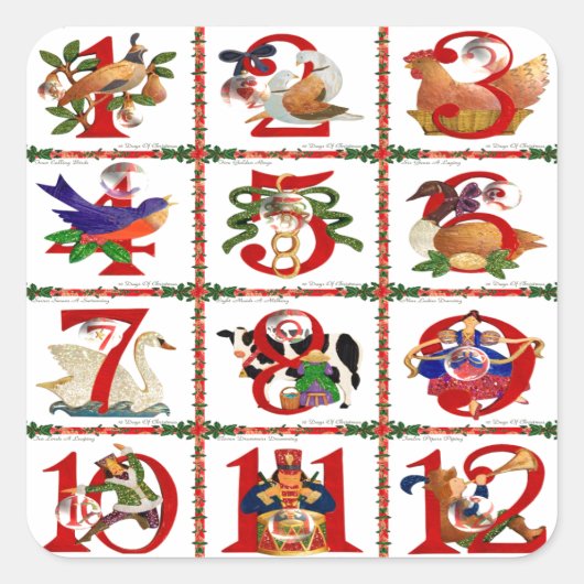 12 dagen van Kerst Quilt Print Cadeaus Vierkante Sticker (Voorkant)