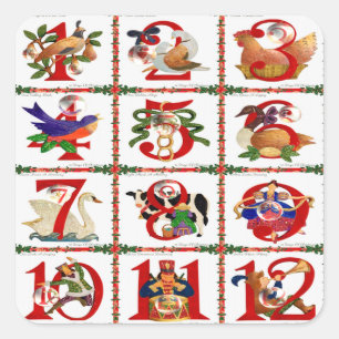 12 dagen van Kerst Quilt Print Cadeaus Vierkante Sticker