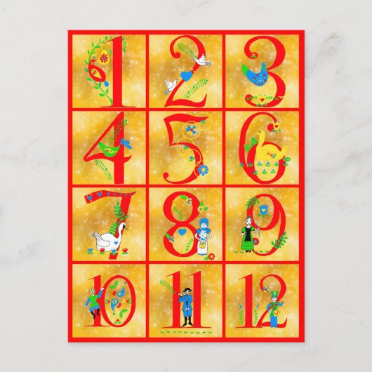 12 Dagen van Kerstlied Folk Art Numbers Feestdagenkaart (Voorkant)