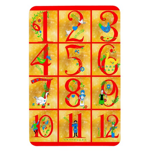 12 Dagen van Kerstlied Folk Art Numbers Magneet (Verticaal)