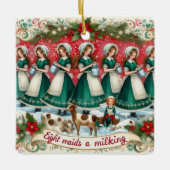 12 dagen van Kerstmis Acht dienstmeisjes een melke Keramisch Ornament (Voorkant)