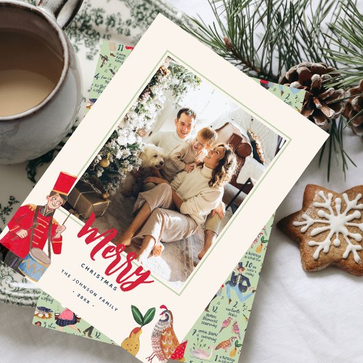 12 Dagen van Kerstmis ecru Foto Feestdagenkaart