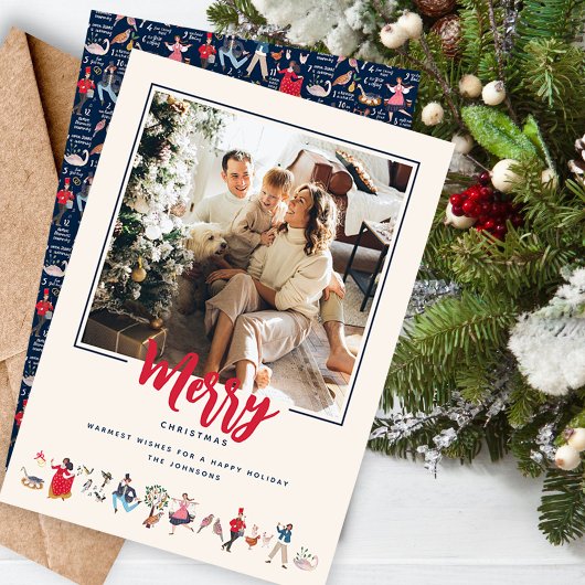 12 Dagen van Kerstmis ecru Foto Feestdagenkaart