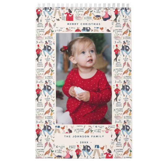 12 Dagen van Kerstmis ecru Foto Kalender (Hoes)