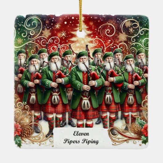 12 Dagen van Kerstmis Elf Pipers Piping Keramisch Ornament (Achterkant)