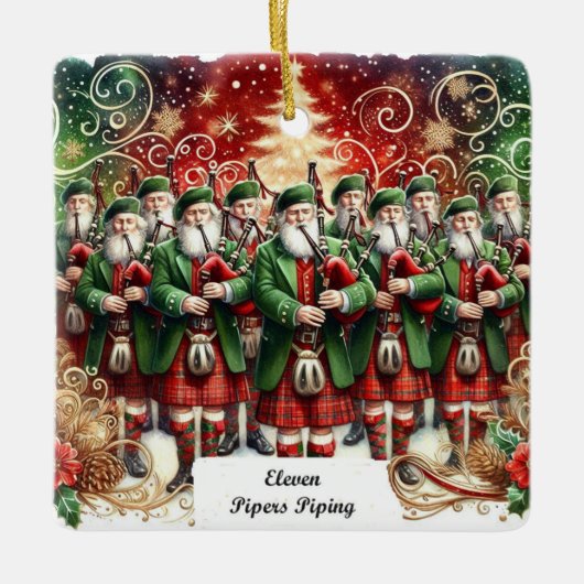 12 Dagen van Kerstmis Elf Pipers Piping Keramisch Ornament (Voorkant)