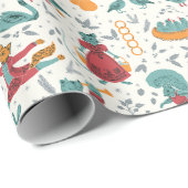 12 Dagen van Kerstmis-Folk Art Animal-Blue Cadeaupapier (Rol Hoek)