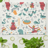 12 dagen van Kerstmis Folk Art Animal Blue Theedoek (Gevouwen)