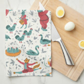 12 dagen van Kerstmis Folk Art Animal Blue Theedoek (Quarter Fold)