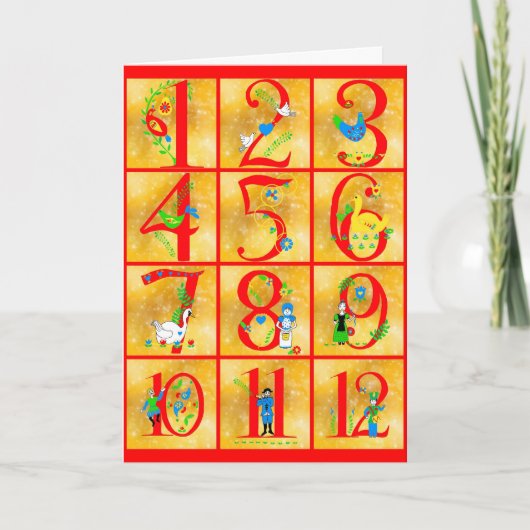 12 Dagen van Kerstmis Folk Art Vrolijk Kerstmis Feestdagen Kaart (Voorkant)