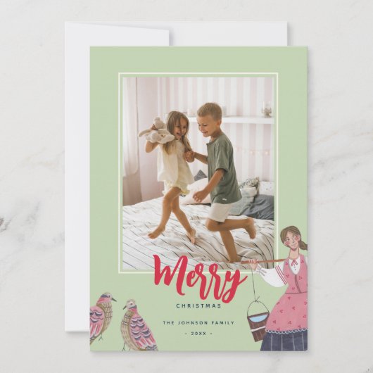 12 Dagen van Kerstmis groen Foto Feestdagenkaart (Voorkant)