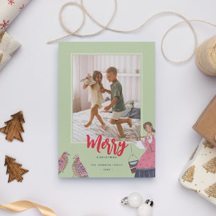 12 Dagen van Kerstmis groen Foto Feestdagenkaart