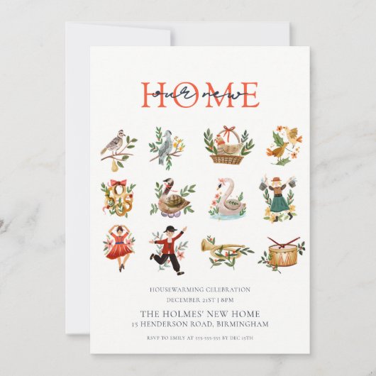 12 dagen van Kerstmis Housewarming Party Kaart (Voorkant)