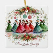 12 Dagen van Kerstmis Negen Vrouwen Dansen Keramisch Ornament (Voorkant)