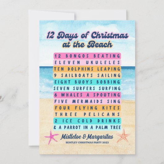12 dagen van Kerstmis op het strand Retro Party Kaart (Achterkant)
