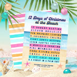 12 dagen van Kerstmis op het strand Retro Tropical Feestdagenkaart<br><div class="desc">Jingle helemaal naar de kustlijn met deze '12 Days of Christmas at the Beach' kaart! Deze kaart voegt een leuke tropische twist toe aan de traditionele kerststal en vangt de kustcharme van het strand. Deze kaart, met originele illustraties, is gevuld met vakantie humor die zeker een glimlach zal brengen naar...</div>