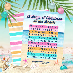 12 dagen van Kerstmis op het strand Retro Tropical Feestdagenkaart