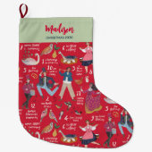 12 dagen van Kerstmis Rood Groen Traditionele Klas Grote Kerstsok (Voorkant)