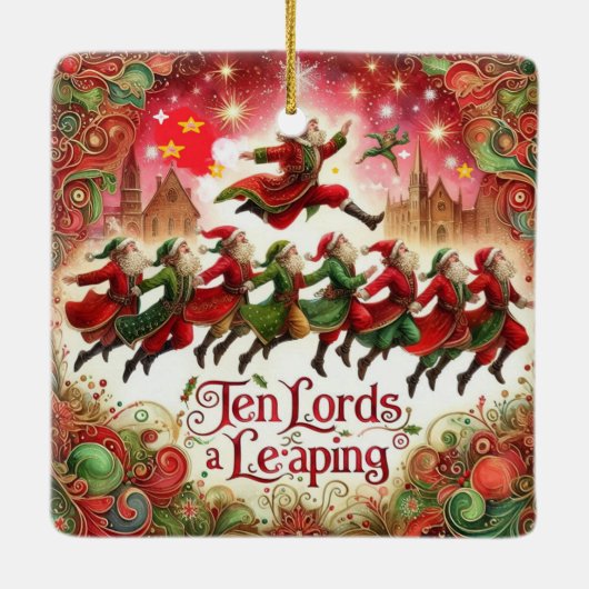 12 Dagen van Kerstmis Tien Heren een Leaping Keramisch Ornament (Achterkant)