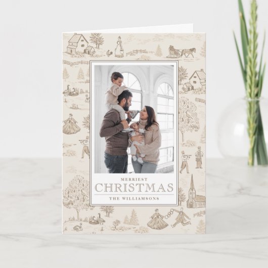 12 dagen van Kerstmis Toile Gevouwen Vakantiefoto Kaart (Voorkant)