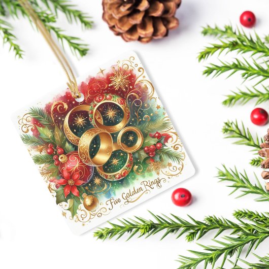 12 dagen van Kerstmis Vijf gouden ringen Keramisch Ornament