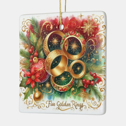 12 dagen van Kerstmis Vijf gouden ringen Keramisch Ornament (Links)