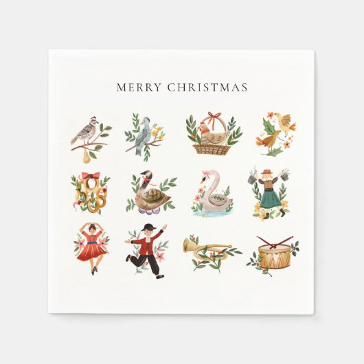 12 Dagen van Kerstmis Vrolijk Kerstfeest Servet (Voorkant)