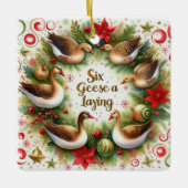12 Dagen van Kerstmis Zes Ganzen Een Liggend Keramisch Ornament (Voorkant)