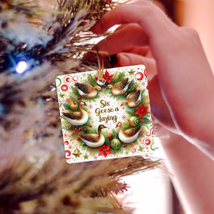 12 Dagen van Kerstmis Zes Ganzen Een Liggend Keramisch Ornament