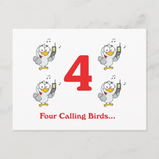 12 dagen vier zingende vogels briefkaart (Voorkant)
