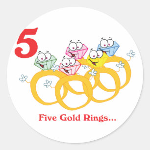 12 dagen vijf gouden ringen ronde sticker