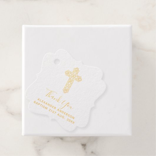 12 Dank u BAPTISM ECHTE FOLIE Christening Cross Bedankjes Labels (Met doos)