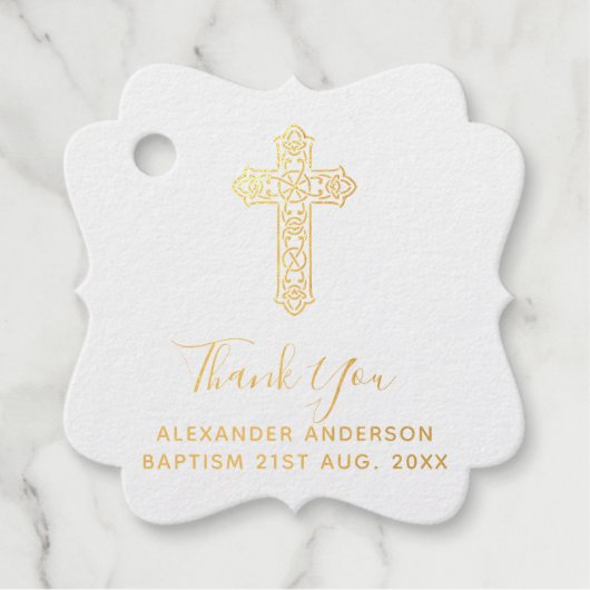 12 Dank u BAPTISM ECHTE FOLIE Christening Cross Bedankjes Labels (Voorkant)