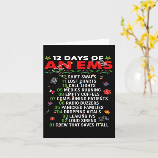 12 Days Of An Ems Emt Icu Nurse Christmas Xmas Fun Kaart (Gele Bloem)